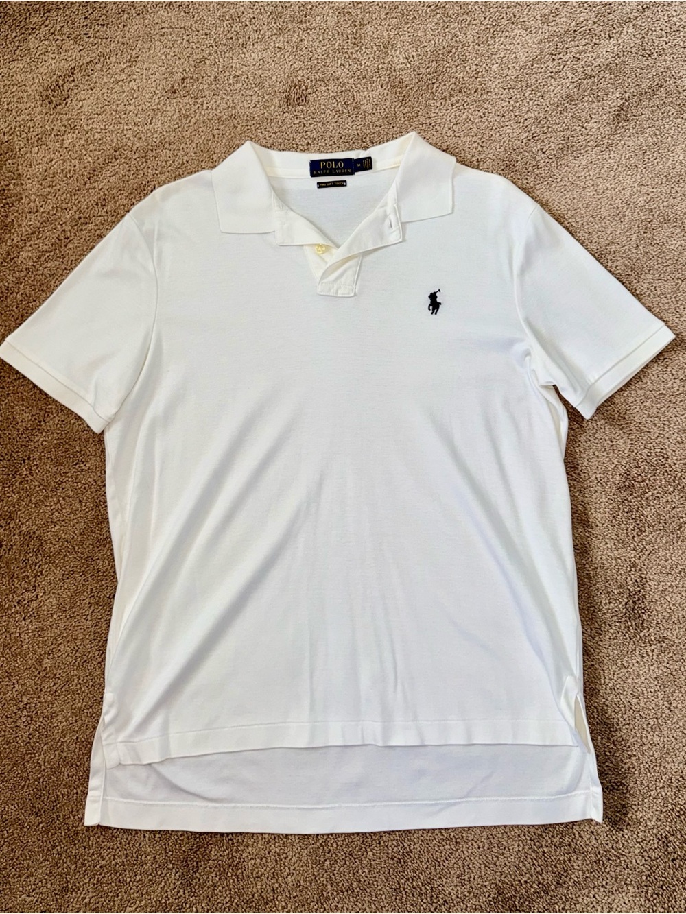 Polo Ralph Lauren Pima Soft Touch White Polo Shirt Men's Medium M Hi Low Hem